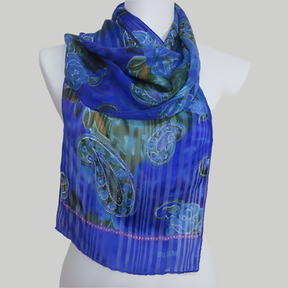 Bill Blass Floral Paisley Silk Scarf - Long - SKU 3986