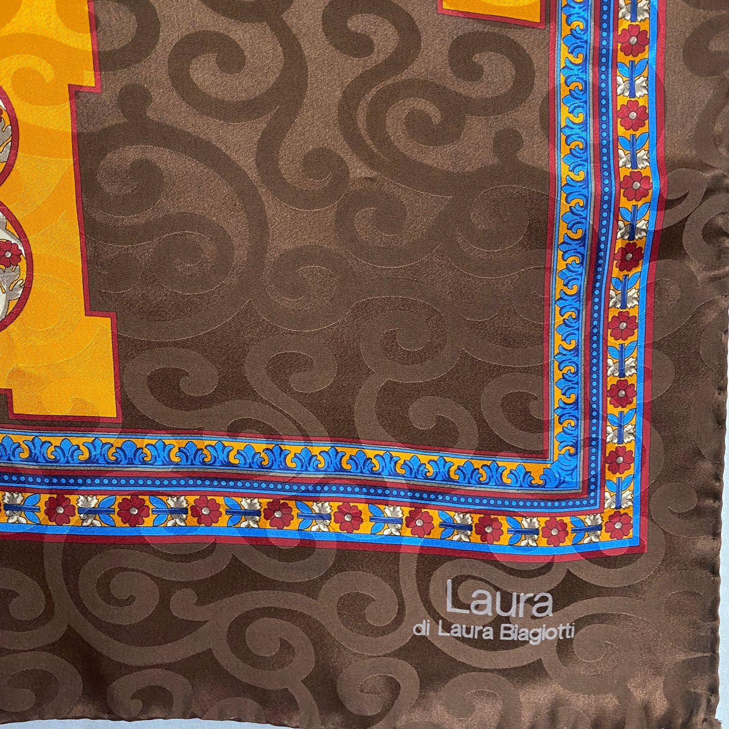 Laura Biagiotti Embossed Logo Floral Silk Scarf - Long – 5161