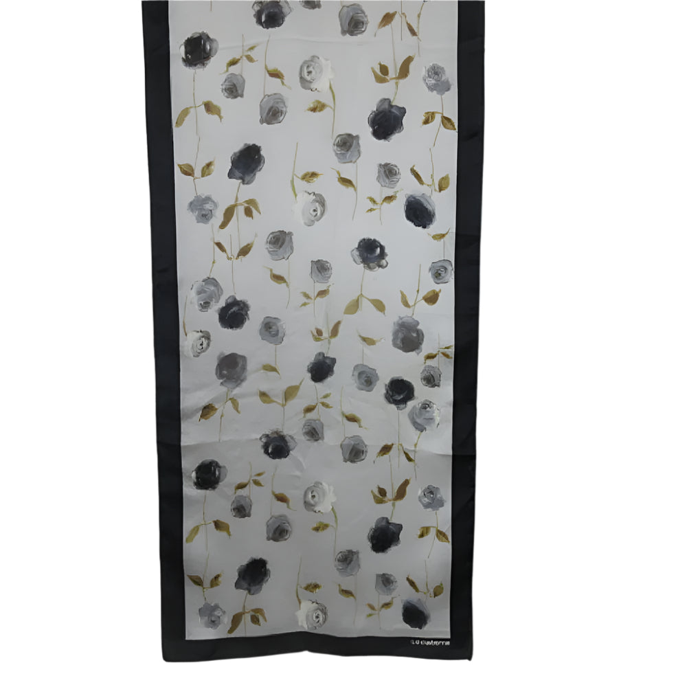 Liz Claiborne Floral patterned scarf with black border on a white background