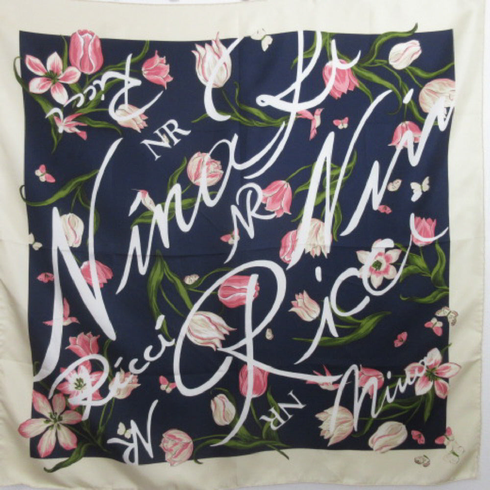 NINA RICCI Silk Scarf - Floral & Hummingbirds - 35" Square 4122