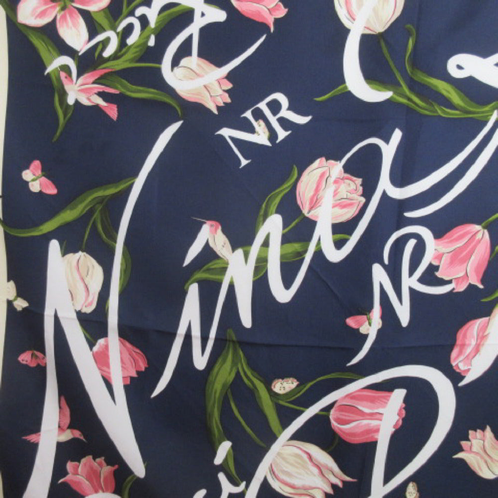 NINA RICCI Silk Scarf - Floral & Hummingbirds - 35" Square 4122