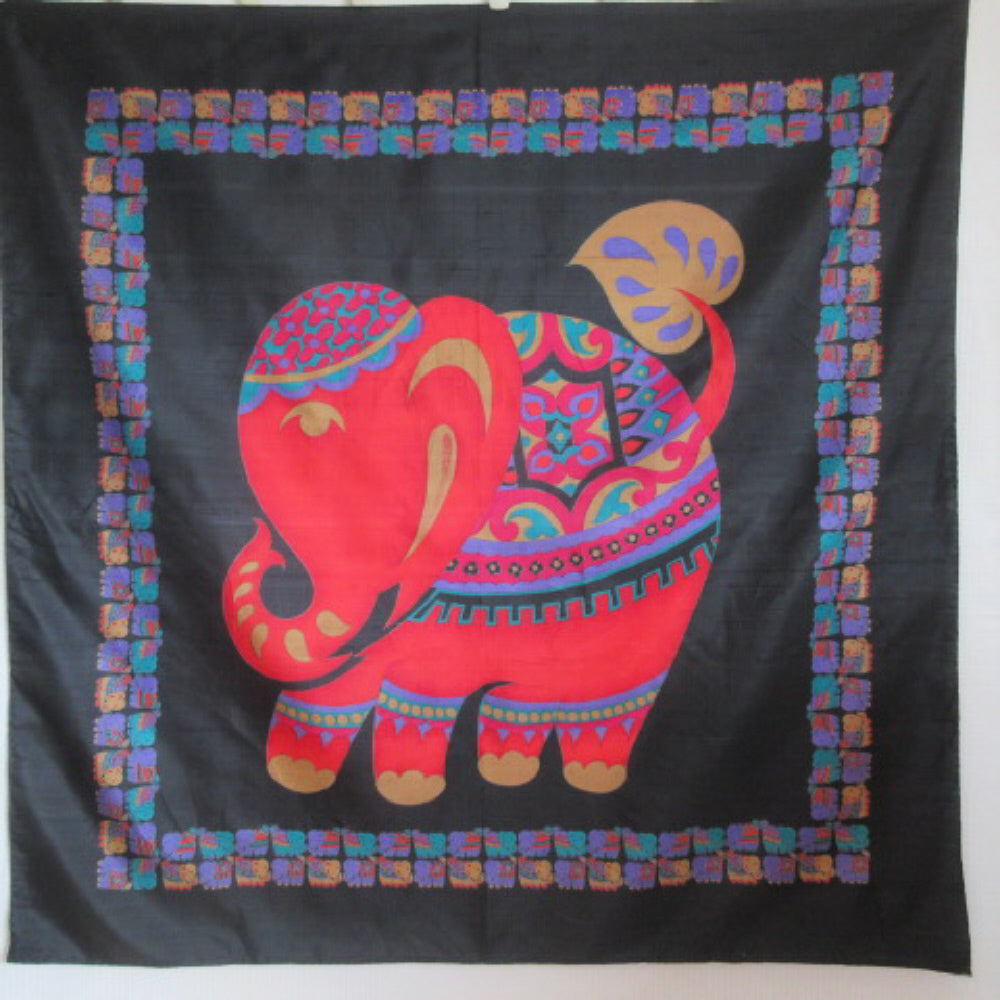 ELEPHANT - Trunk up Thai Silk Scarf - Square - 4244