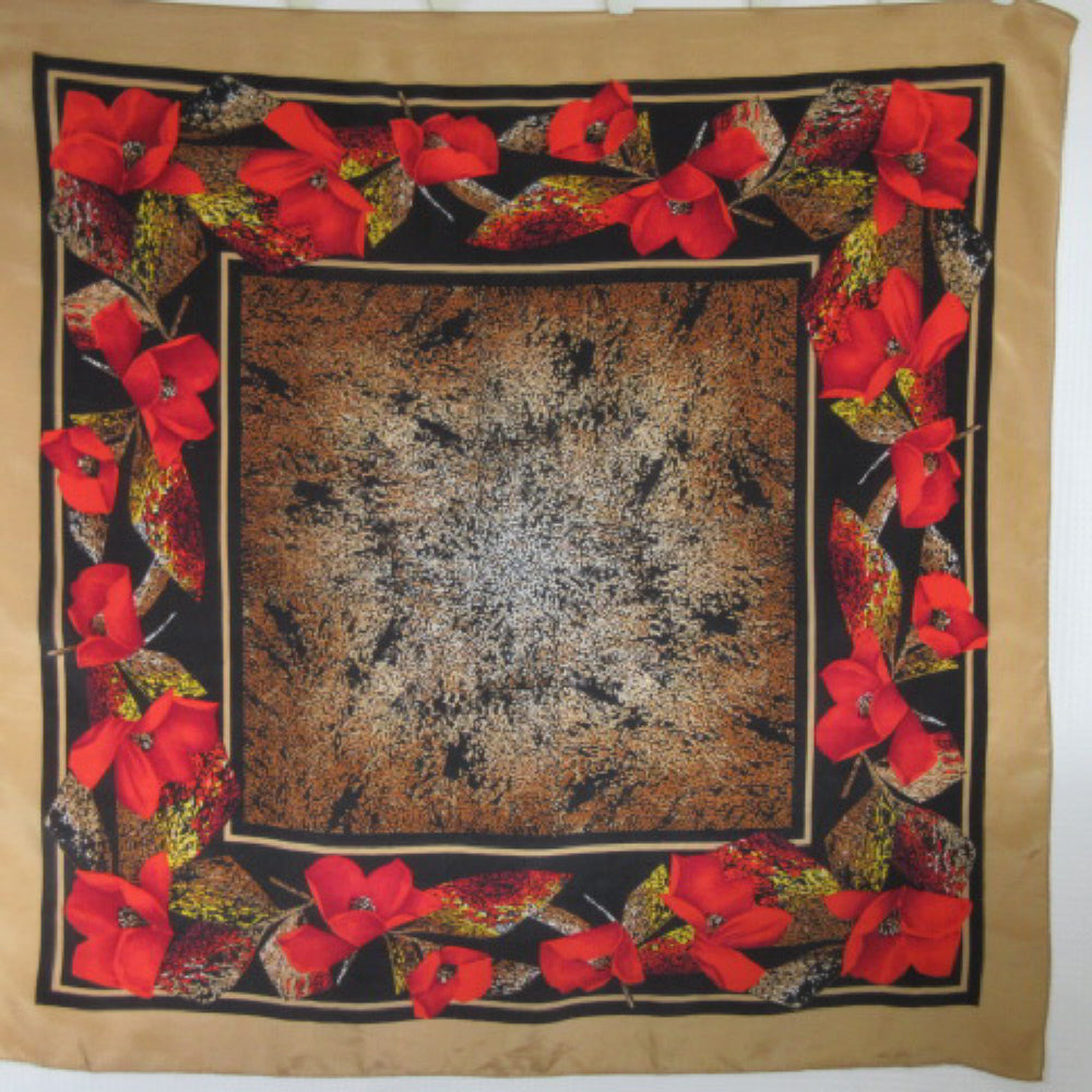 Art Floral Poppies Design Silk Scarf - Square - 4246
