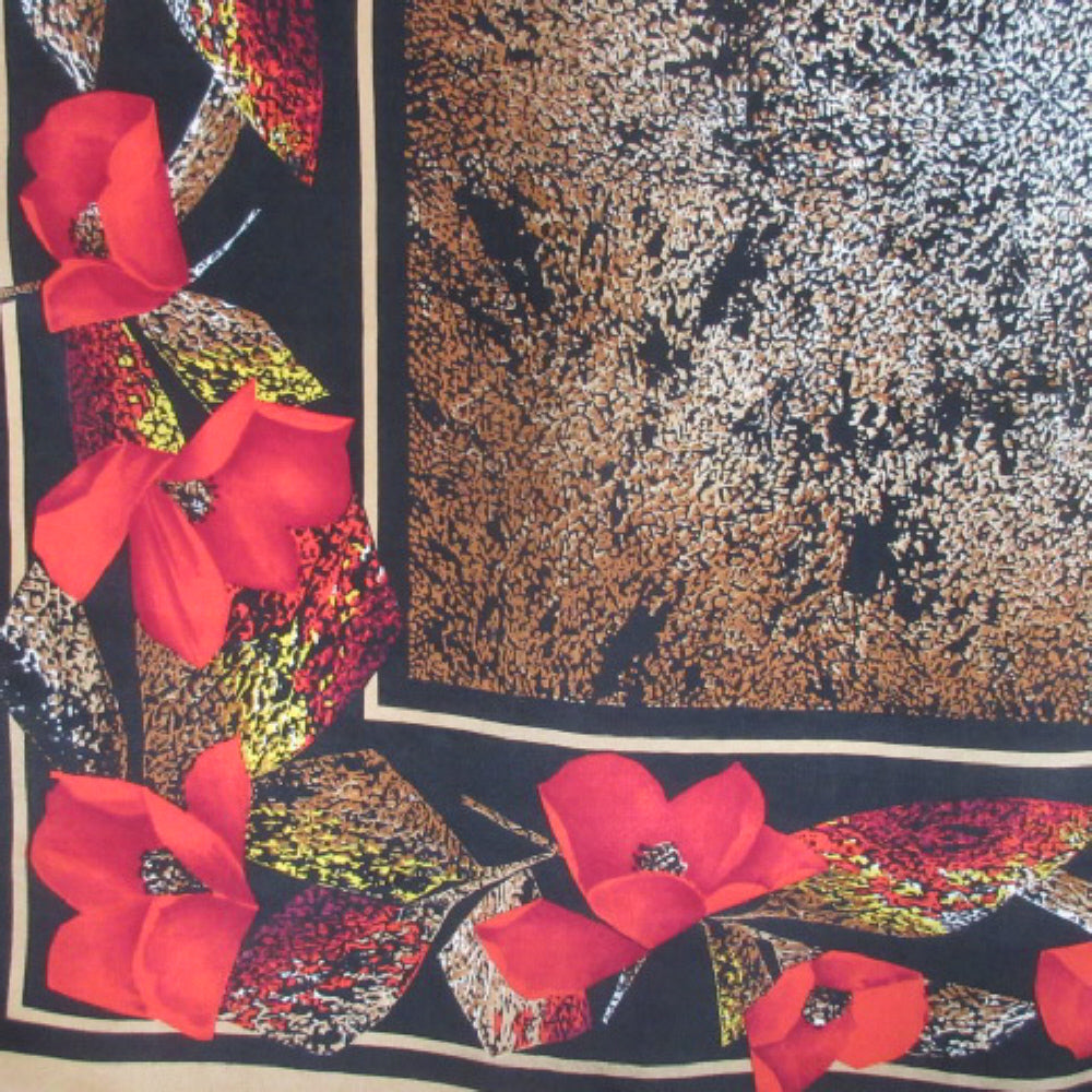 Art Floral Poppies Design Silk Scarf - Square - 4246