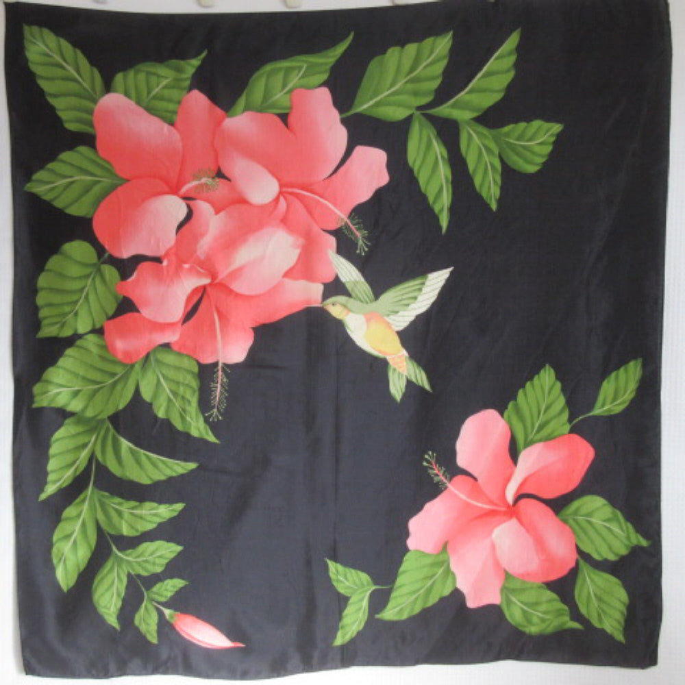 FLORAL HUMMINGBIRD Silk Scarf - Square - 4264