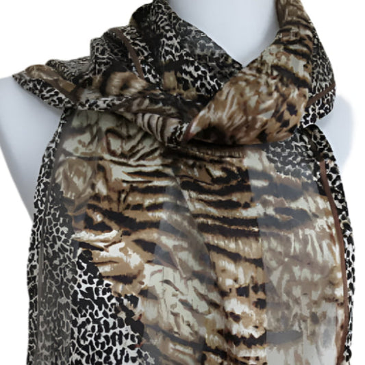 Adrienne Vittadini Animal Print Silk Scarf - Long - 4350