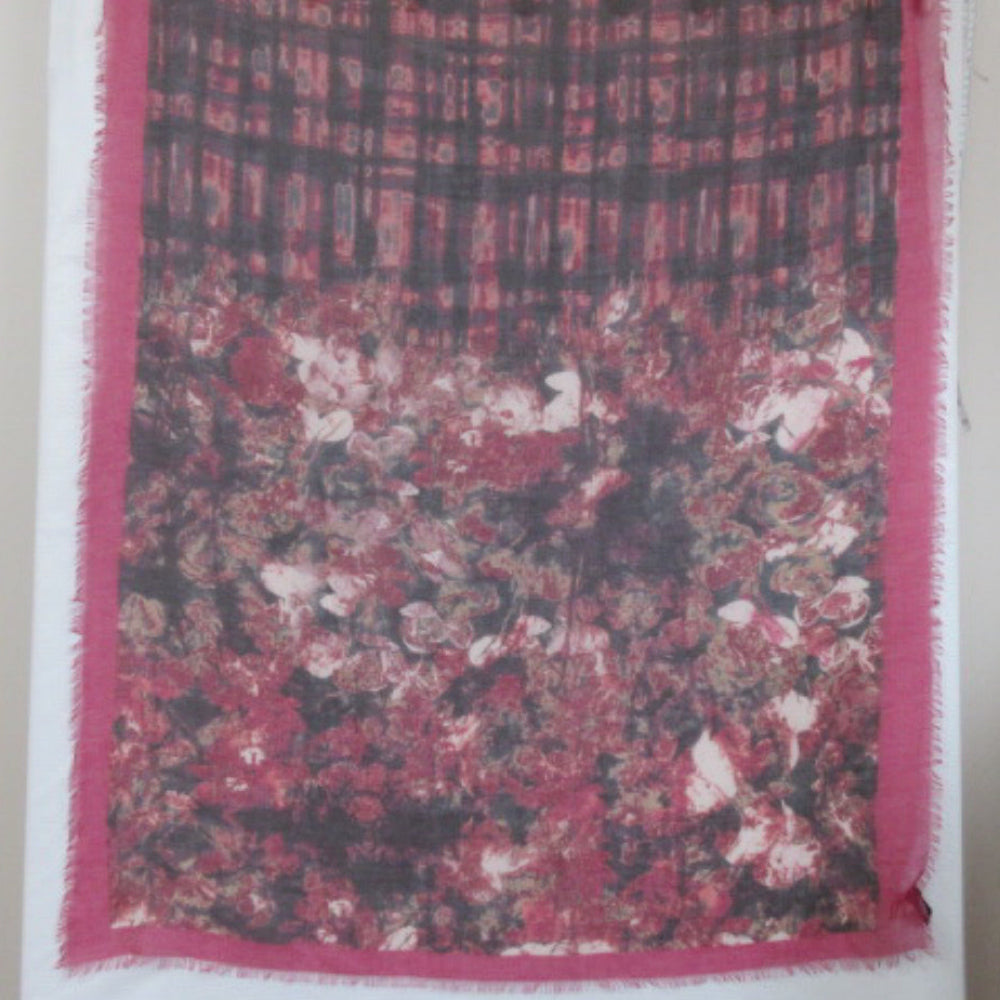 SIMPLY VERA WANG Long Scarf - Black Cranberry Ivory Pink - 37" x 80" - 4347