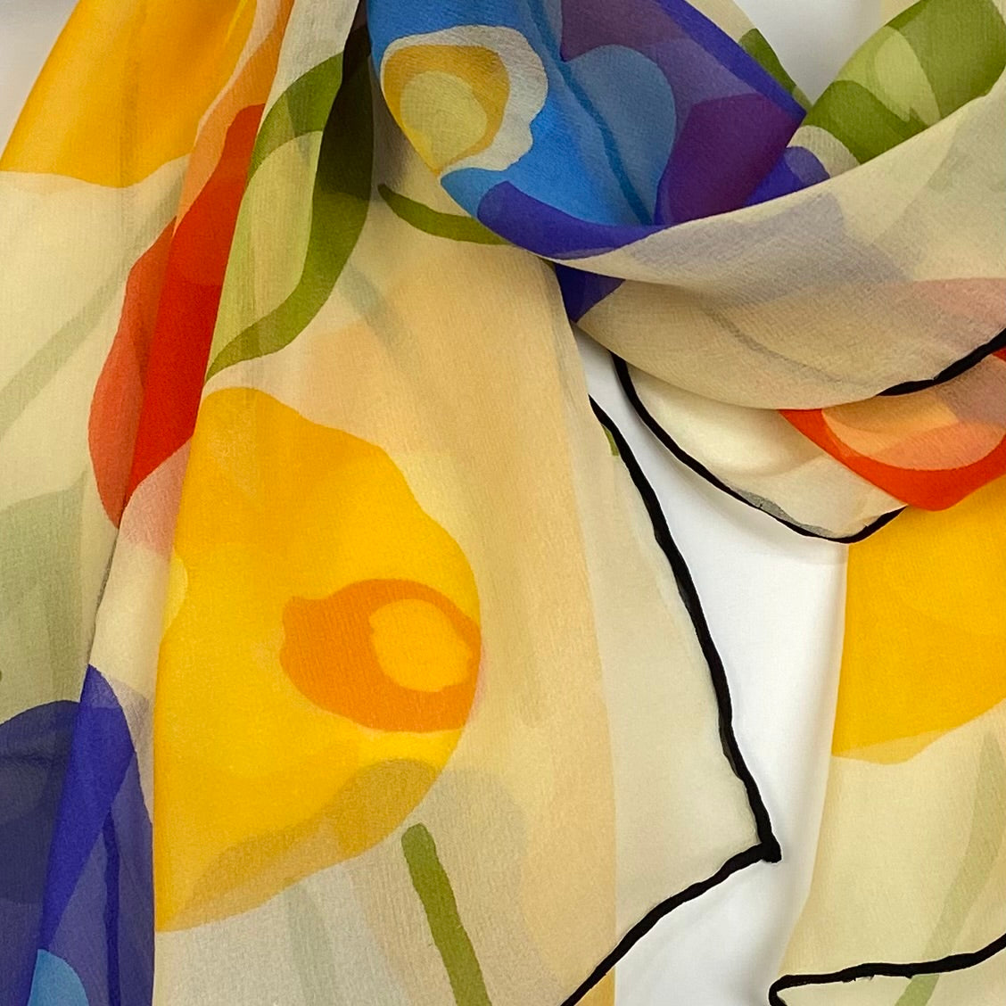 Basile Art Floral Silk Scarf - Long - 5054