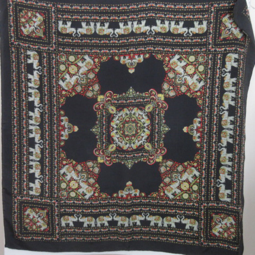 INDIAN SILK Elephant Trunk up Art Scarf - Square - 4383