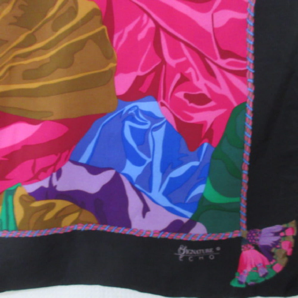 ECHO - Pretty Floral Silk Scarf - Square - 4615