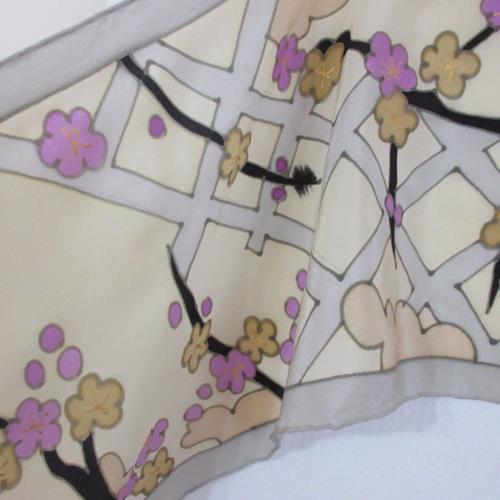 Art Floral Lattice Silk Scarf - Long - 4745