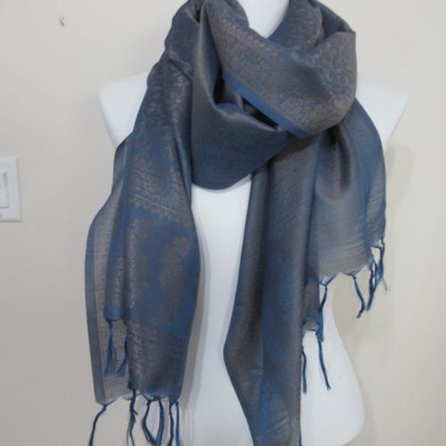 Indian Silk Embossed Floral Silk Scarf - Long – 4747