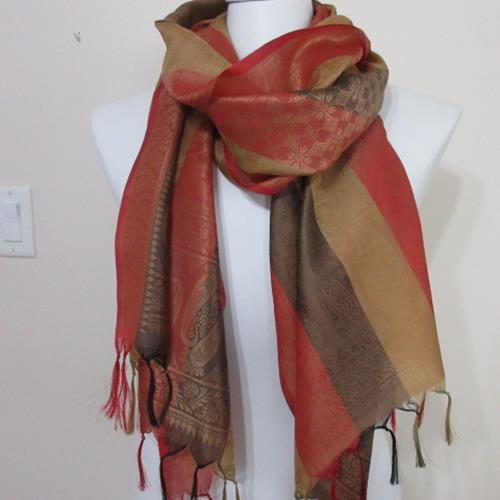Indian Silk Floral Striped Silk Scarf - Long – 4748