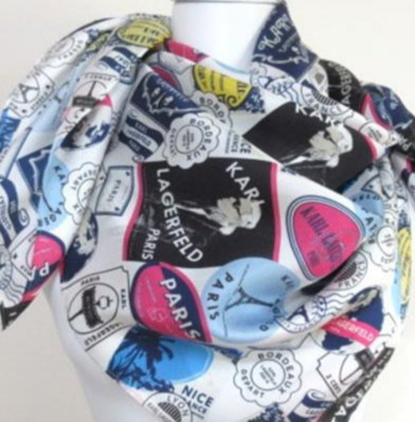 KARL LAGERFELD Silk Scarf - Paris Art - 35" Square - 4878