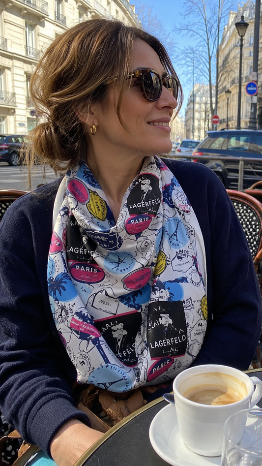 Karl Lagerfeld Silk Scarf - Paris Art - 35" Square