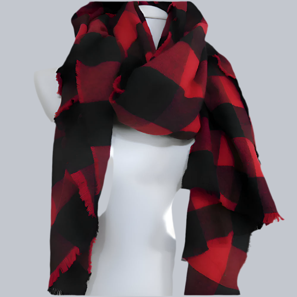 RALPH LAUREN Long Scarf Black & Red Plaid 28" x 74" Long - 3954