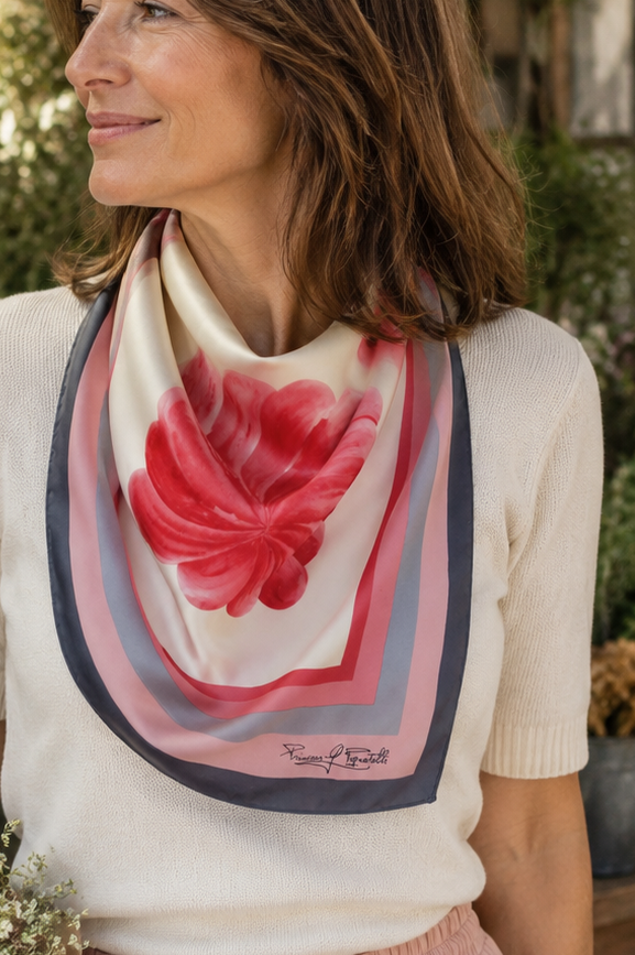 Princess G Pignatelli Vintage Silk Scarf - Pink Floral - 33" Square