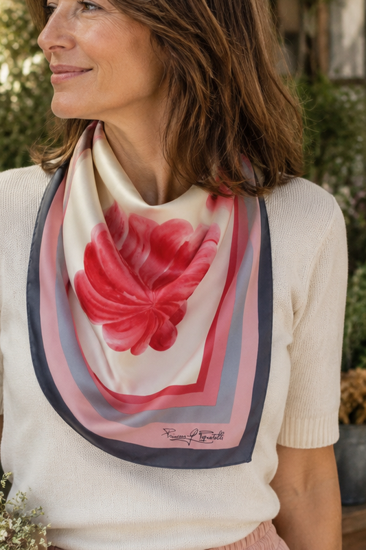 Princess G Pignatelli Vintage Silk Scarf - Pink Floral - 33" Square