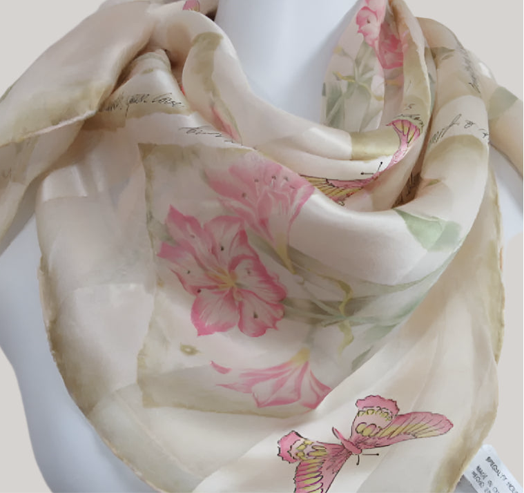 Floral Butterflies Silk Scarf - Square - 2297