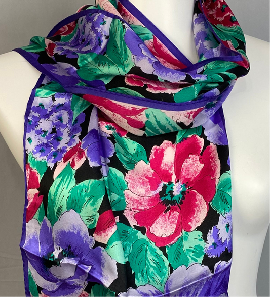 Adrienne Vittadini Floral Silk Scarf - Long - 3433