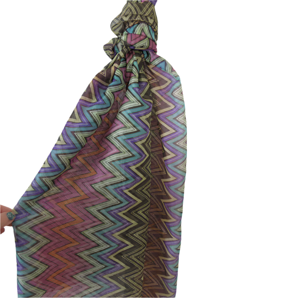 F&F Chevron Design Chiffon Silk Scarf - Long - 5505