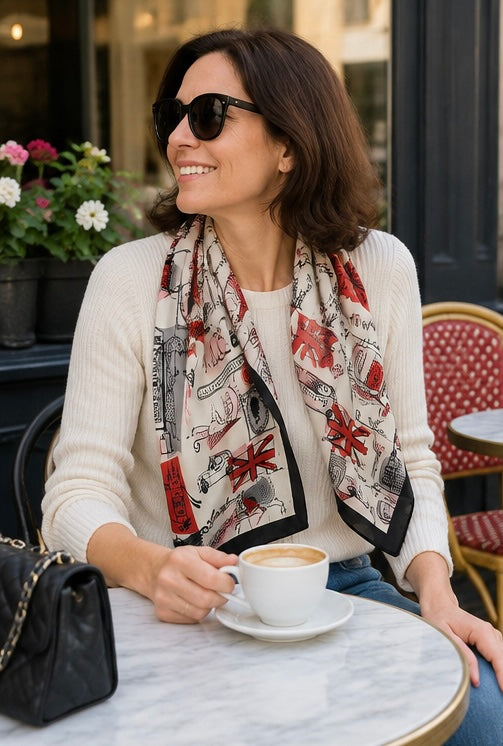 Lulu Guinness Silk Scarf - London Travel Art - 29" Square
