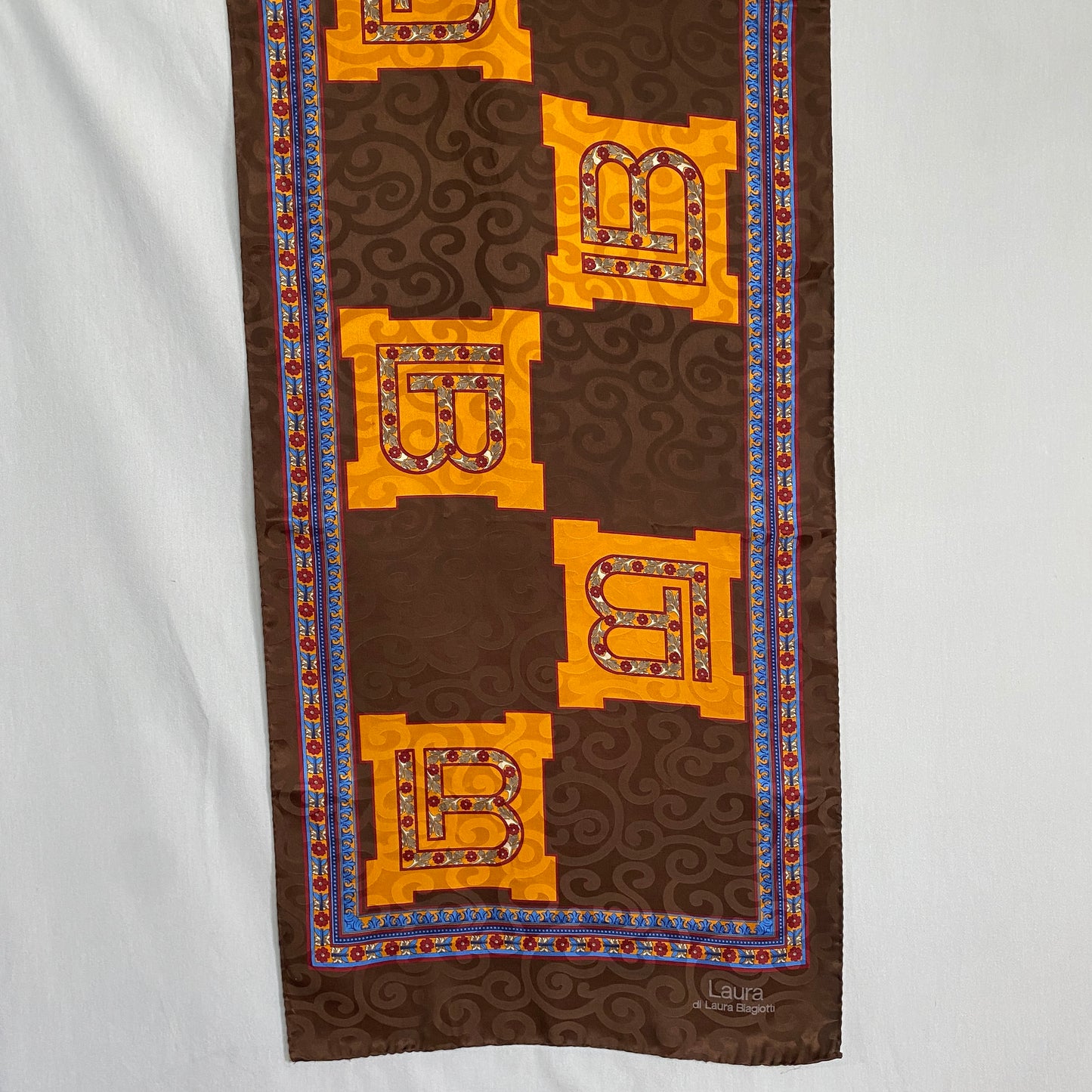 Laura Biagiotti Embossed Logo Floral Silk Scarf - Long – 5161