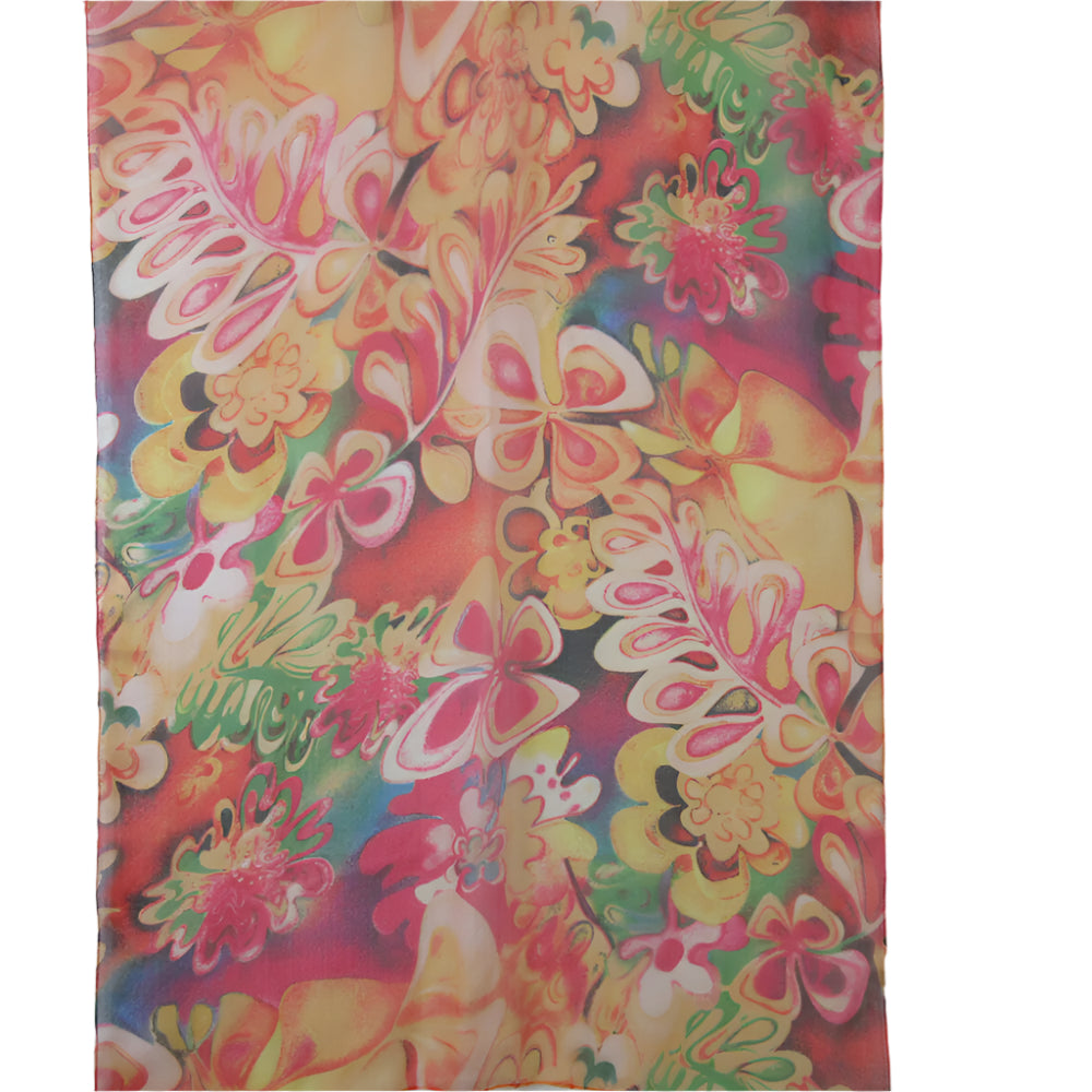 Retro Floral Lightweight Sheer Silk Scarf - Long - 5514