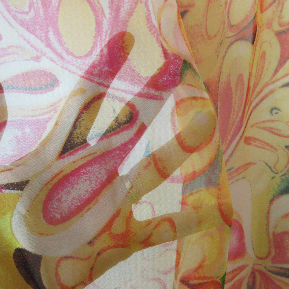 Retro Floral Lightweight Sheer Silk Scarf - Long - 5514