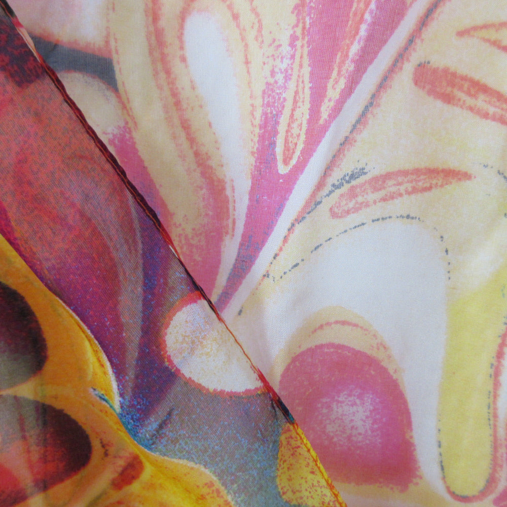 Retro Floral Lightweight Sheer Silk Scarf - Long - 5514