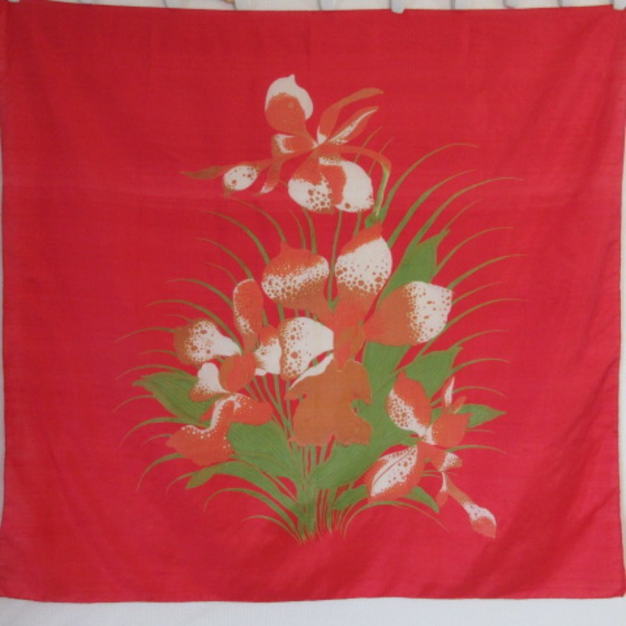 Thai Floral Design Silk Scarf - Square - 5325