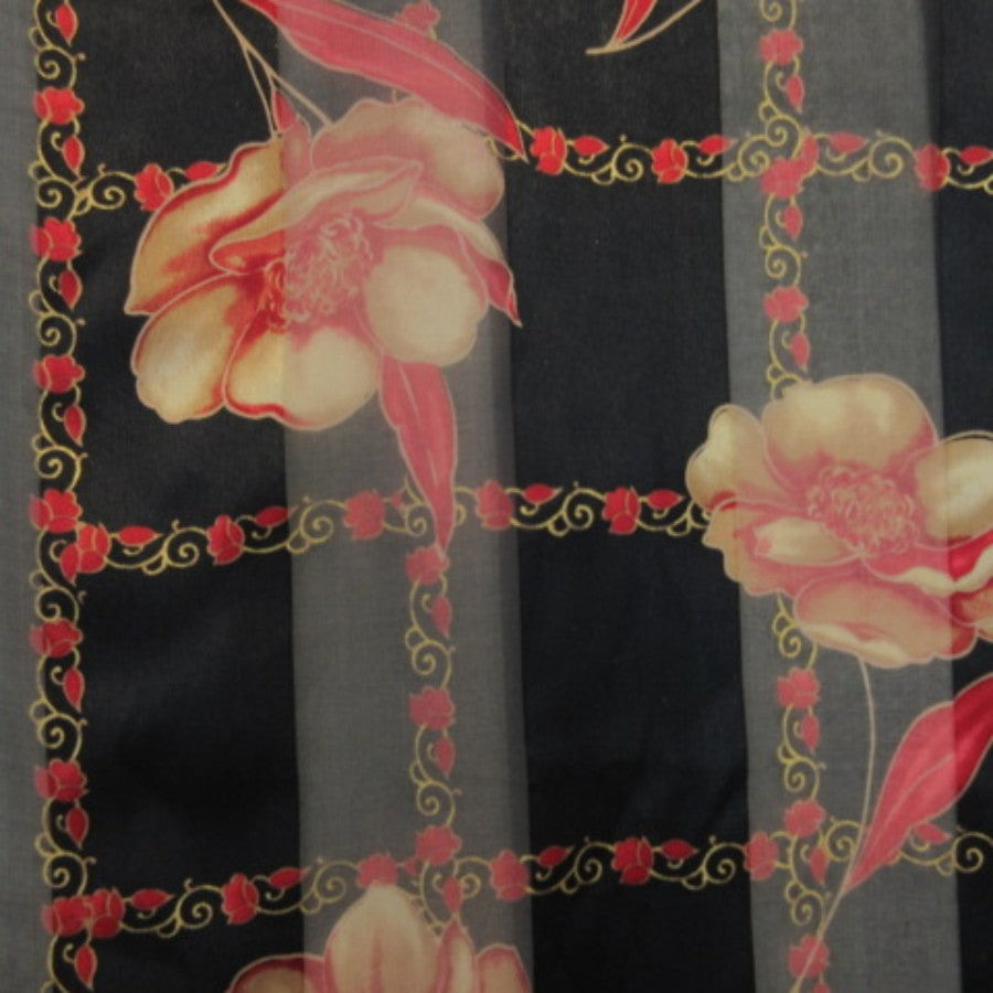 Roses Floral Silk Scarf - Long - 5338