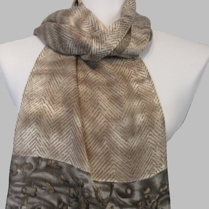 Ellen Tracy Chevron Abstract Floral Silk Scarf - Long - 5397