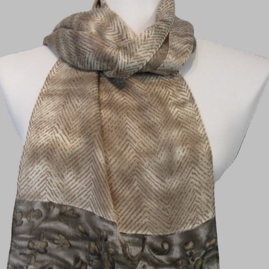 Ellen Tracy Chevron Abstract Floral Silk Scarf - Long - 5397