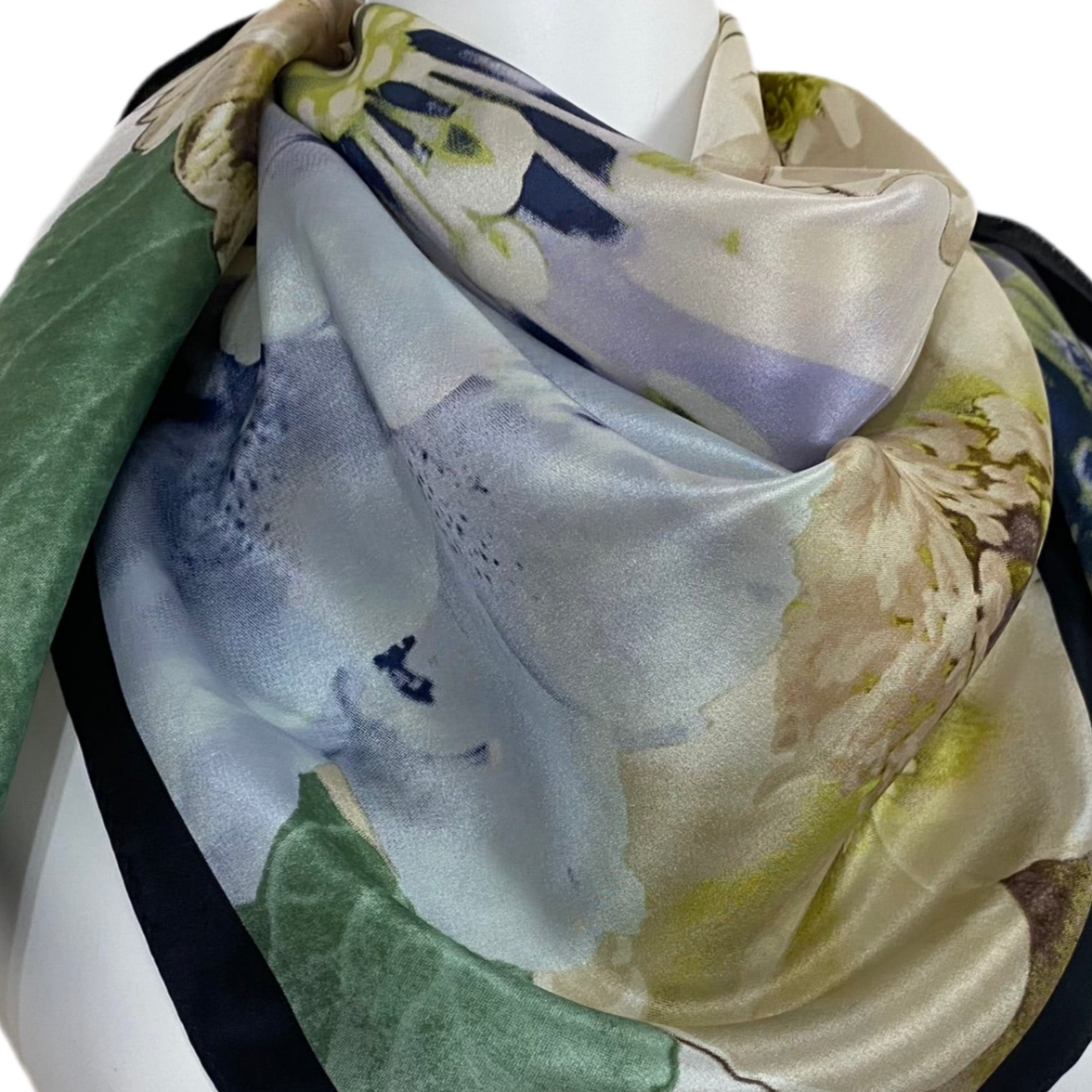 ECHO Silk Square Scarf - Botanical Art Print Black Frame - 5279