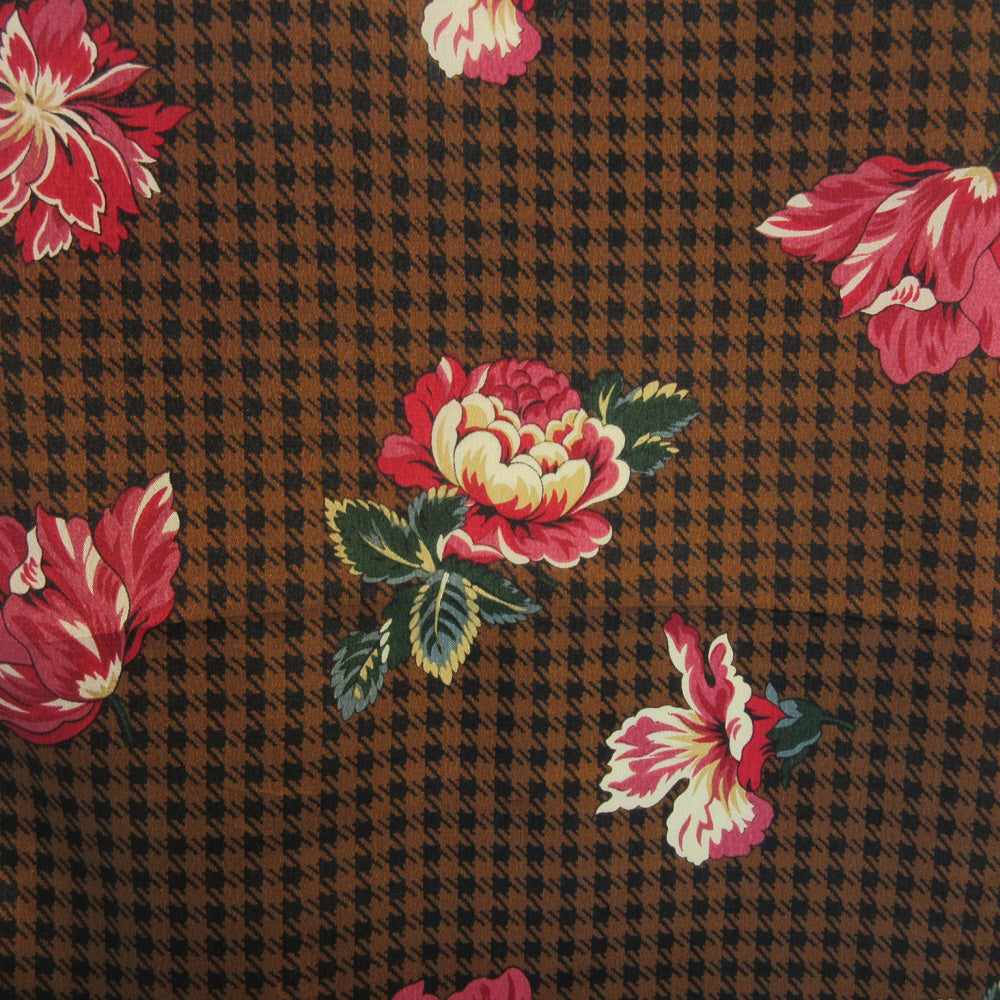 Echo Floral Houndstooth Silk Scarf - Long - 5396