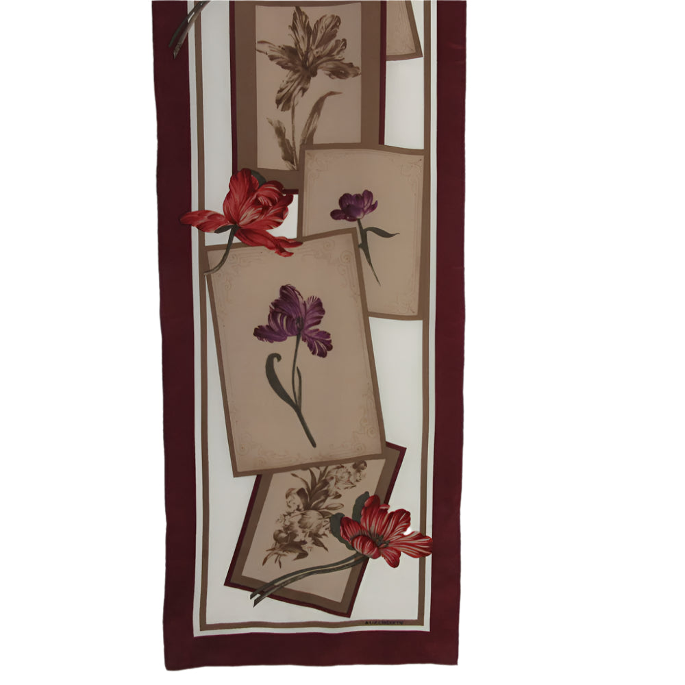 Liz Claiborne Floral patterned fabric strip with red and purple flowers on a beige background