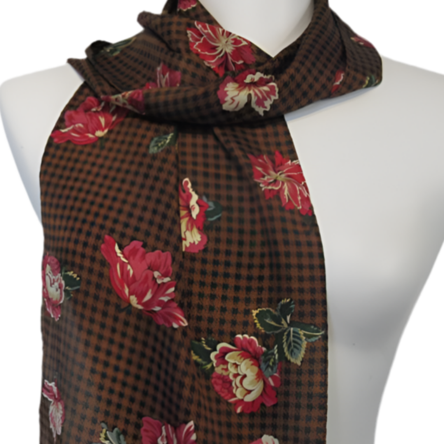Echo Floral Houndstooth Silk Scarf - Long - 5396