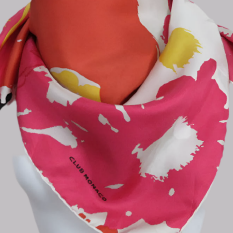 CLUB MONACO Silk Scarf - Bright Floral - 34" Square - 2356