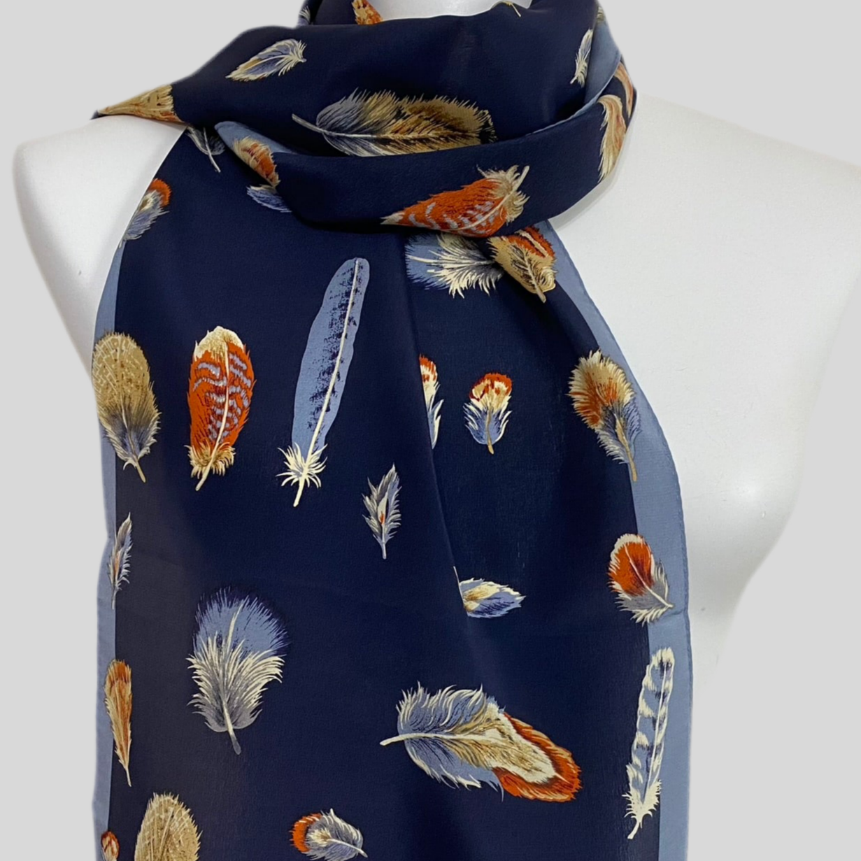 Feather Print Silk Scarf - Long – 5244