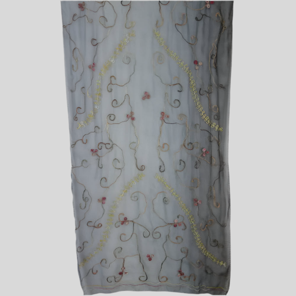 Embroidered Floral Design Lightweight Silk Scarf - Long – 1541