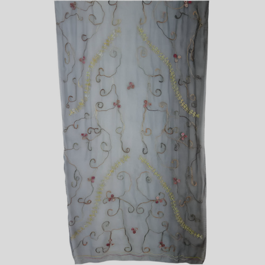 Embroidered Floral Design Lightweight Silk Scarf - Long – 1541