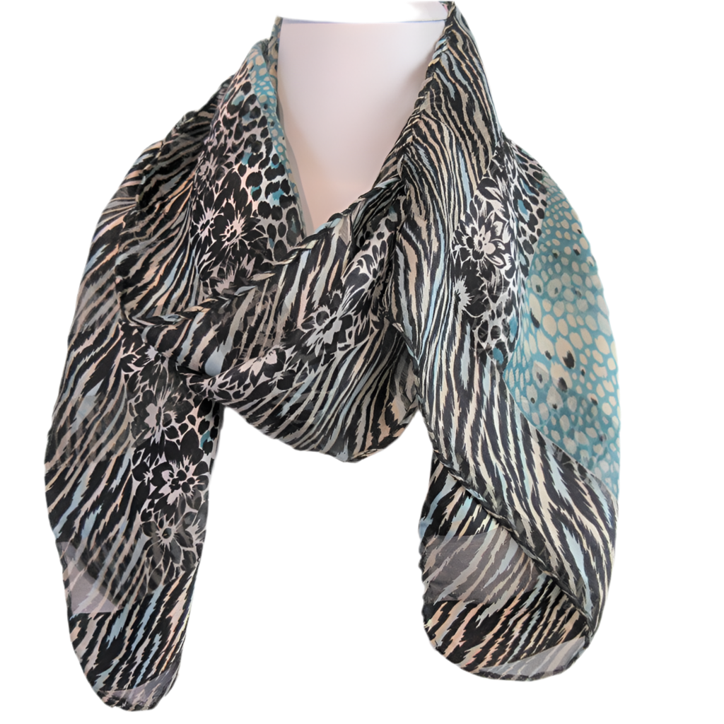 Animal Print Floral Polyester Scarf - Long - 5373
