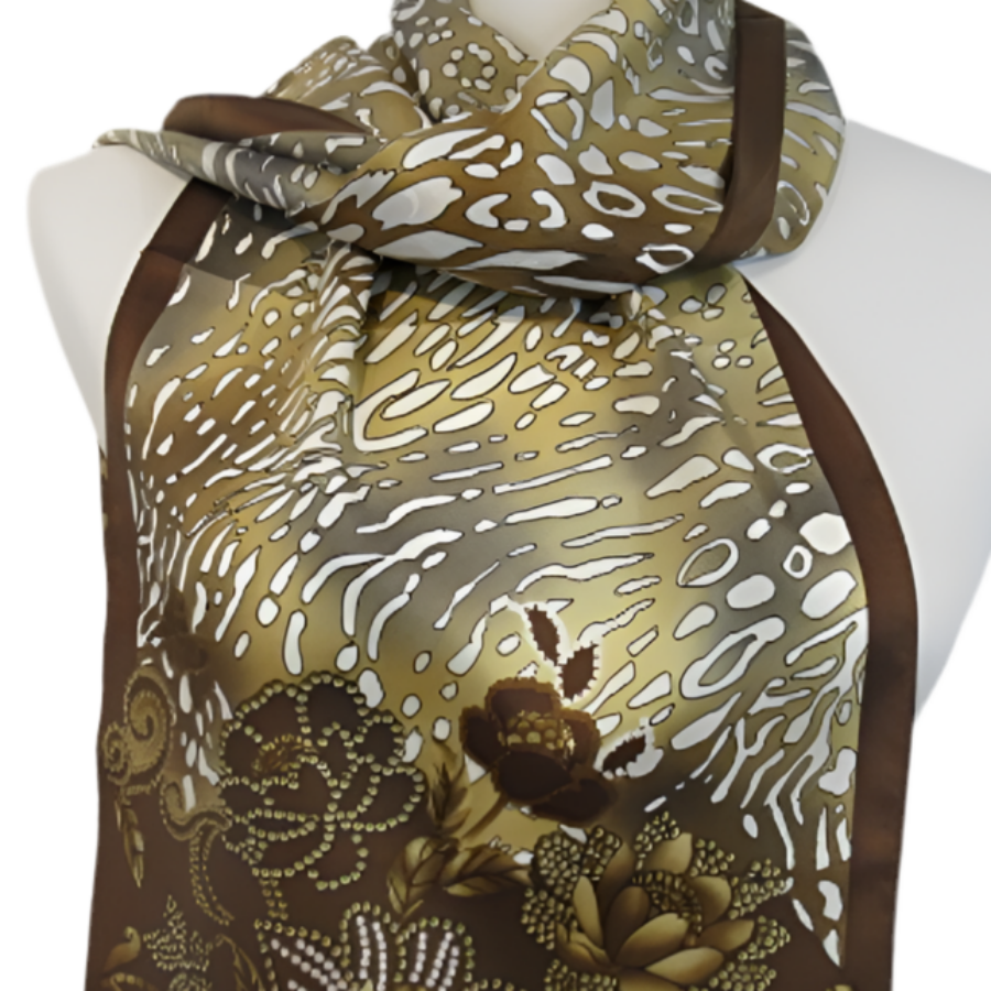 Adrienne Landau Animal Print Floral Silk Scarf - Long - 5342