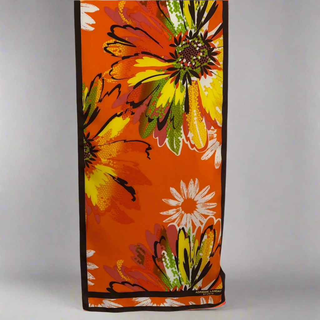 ADRIENNE LANDAU Long Silk Scarf - Vibrant Retro Floral - 5253