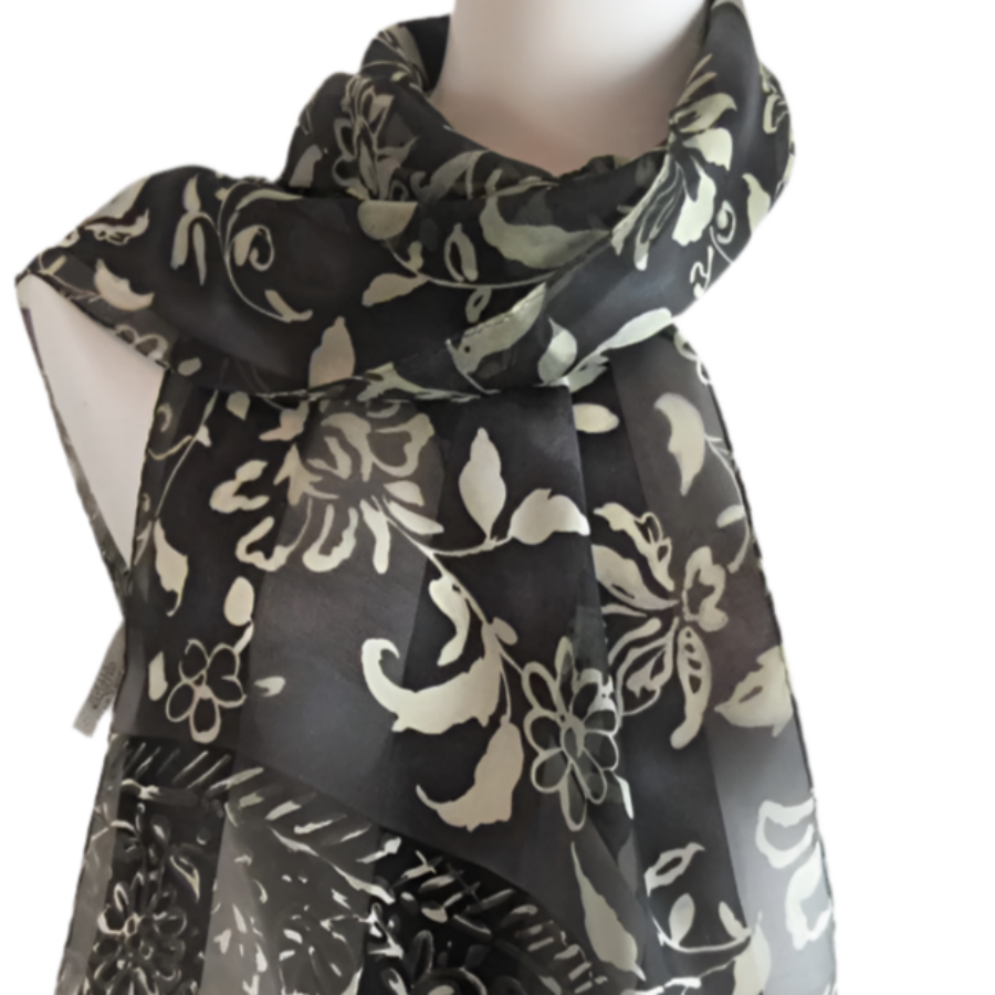 Elaine Gold Floral Silk Scarf - Long - 5377