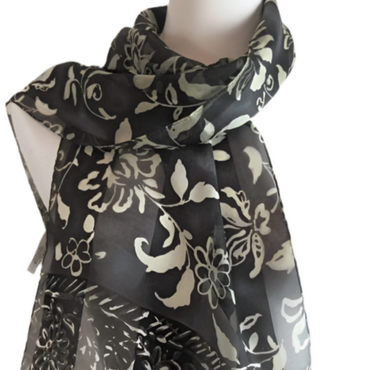 Elaine Gold Floral Silk Scarf - Long - 5377