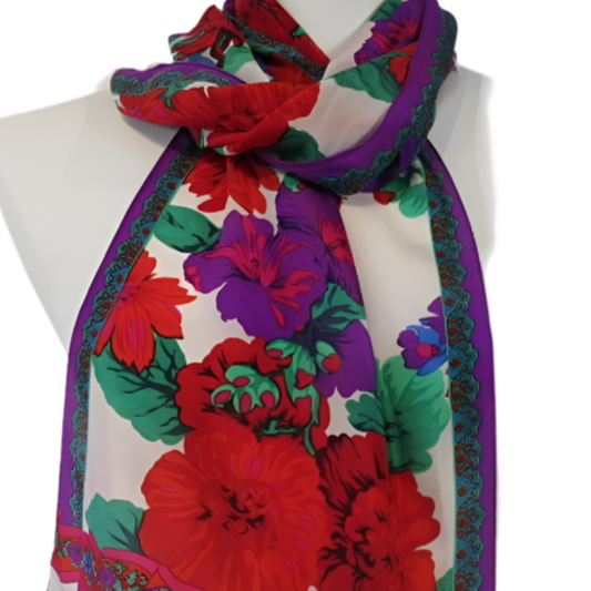 LIZ CLAIBORNE Silk Scarf - Floral - 10" x 51" Long - 5339