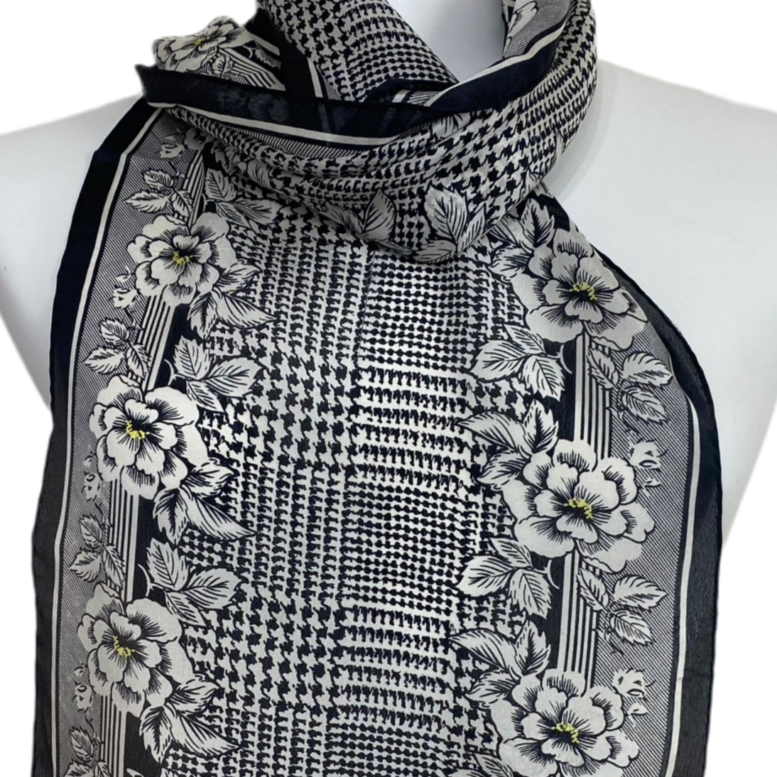 Cambridge Spirit Floral Houndstooth Silk Scarf - Long – 5234