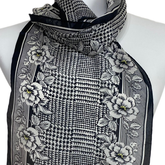 Cambridge Spirit Floral Houndstooth Silk Scarf - Long – 5234